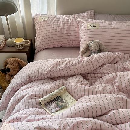 艾咪-Amy ntmy 2026春夏新款布标款全棉纯棉色织水洗棉四件套-告白 告白-粉条