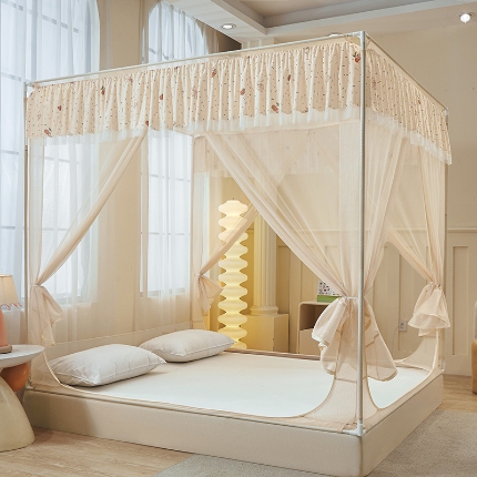 91家纺网 家纺一手货源 找家纺 （总）2026新款蚊帐高级家用卧室免安装防摔儿童花边小清新床笠底婴儿防止掉床加粗