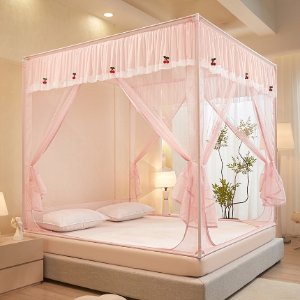 91家纺网 家纺一手货源 找家纺 （总）2026新款蚊帐高级家用卧室免安装防摔儿童花边小清新床笠底婴儿防止掉床加粗