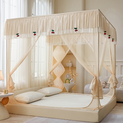 91家纺网 家纺一手货源 找家纺 （总）2026新款蚊帐高级家用卧室免安装防摔儿童花边小清新床笠底婴儿防止掉床加粗