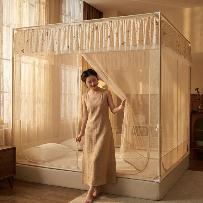 91家纺网 家纺一手货源 找家纺 （总）2026新款蚊帐高级家用卧室免安装防摔儿童花边小清新床笠底婴儿防止掉床加粗