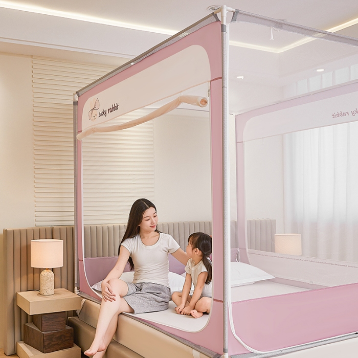 91家纺网 家纺一手货源 找家纺 （总）坐床圆弧款卡通蚊帐免安装婴儿防掉床全底卧室通用三开门拉链方帐