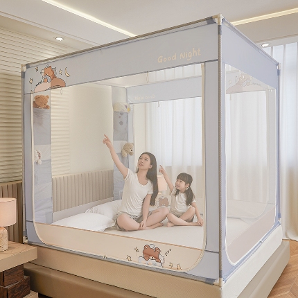 91家纺网 家纺一手货源 找家纺 （总）坐床蚊帐口袋款防蚊卡通卧室三开门拉链通用免安装加粗支架