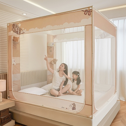 91家纺网 家纺一手货源 找家纺 （总）坐床蚊帐口袋款防蚊卡通卧室三开门拉链通用免安装加粗支架