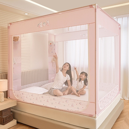 91家纺网 家纺一手货源 找家纺 （总）坐床蚊帐口袋款防蚊卡通卧室三开门拉链通用免安装加粗支架