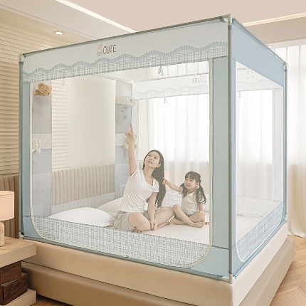 91家纺网 家纺一手货源 找家纺 （总）坐床蚊帐口袋款防蚊卡通卧室三开门拉链通用免安装加粗支架