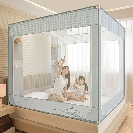 91家纺网 家纺一手货源 找家纺 （总）坐床蚊帐口袋款防蚊卡通卧室三开门拉链通用免安装加粗支架