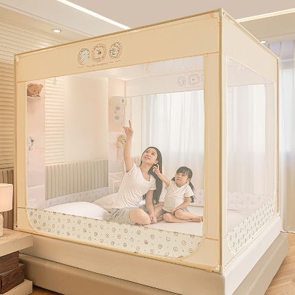 91家纺网 家纺一手货源 找家纺 （总）坐床蚊帐口袋款防蚊卡通卧室三开门拉链通用免安装加粗支架