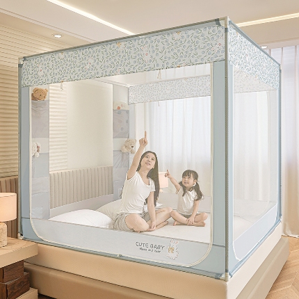 91家纺网 家纺一手货源 找家纺 （总）坐床蚊帐口袋款防蚊卡通卧室三开门拉链通用免安装加粗支架