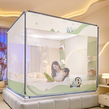 91家纺网 家纺一手货源 找家纺 （总）坐床蚊帐口袋款防蚊卡通卧室三开门拉链通用免安装加粗支架