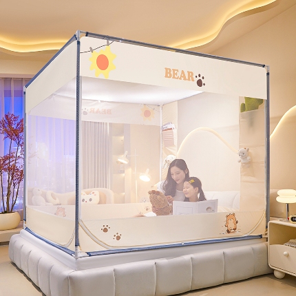 91家纺网 家纺一手货源 找家纺 （总）坐床蚊帐口袋款防蚊卡通卧室三开门拉链通用免安装加粗支架