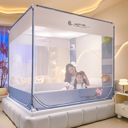 91家纺网 家纺一手货源 找家纺 （总）坐床蚊帐口袋款防蚊卡通卧室三开门拉链通用免安装加粗支架