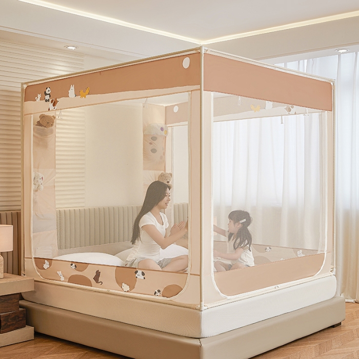 91家纺网 家纺一手货源 找家纺 （总）坐床蚊帐口袋款防蚊卡通卧室三开门拉链通用免安装加粗支架