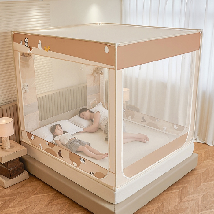 91家纺网 家纺一手货源 找家纺 （总）坐床蚊帐口袋款防蚊卡通卧室三开门拉链通用免安装加粗支架