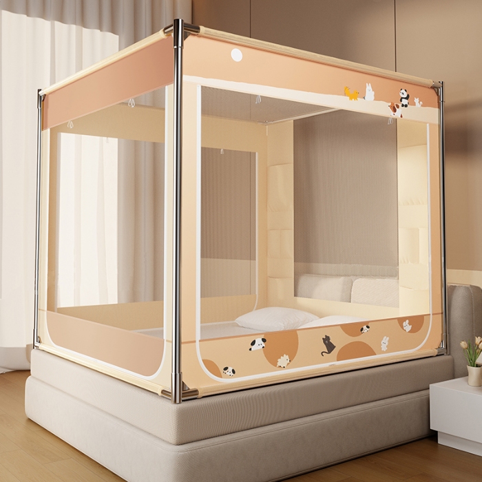 91家纺网 家纺一手货源 找家纺 （总）坐床蚊帐口袋款防蚊卡通卧室三开门拉链通用免安装加粗支架