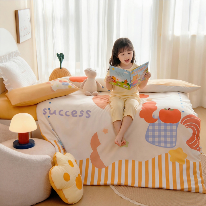 91家纺网 家纺一手货源 找家纺 绒梦里 2026新款A类全棉卡通大版数码印花幼儿园被子三件套儿童套件被套