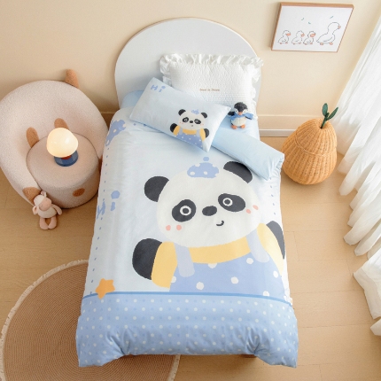 91家纺网 家纺一手货源 找家纺 绒梦里 2026新款A类全棉卡通大版数码印花幼儿园被子三件套儿童套件被套