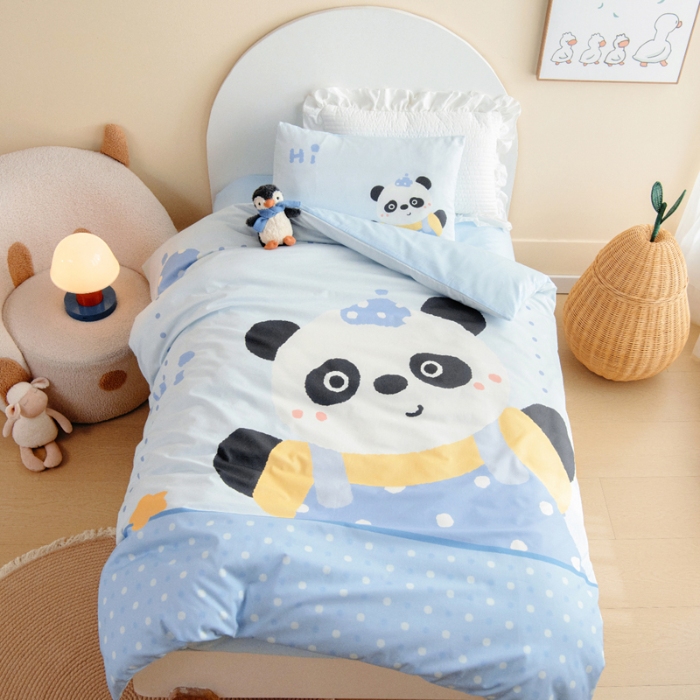 91家纺网 家纺一手货源 找家纺 绒梦里 2026新款A类全棉卡通大版数码印花幼儿园被子三件套儿童套件被套