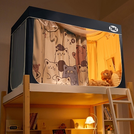 91家纺网 家纺一手货源 找家纺 （总）学生全遮光印花款宿舍上下铺通用拉链卡通清新防蚊单人床可伸缩遮光