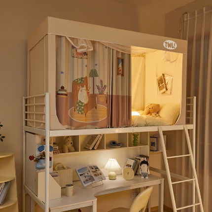 91家纺网 家纺一手货源 找家纺 （总）学生全遮光印花款宿舍上下铺通用拉链卡通清新防蚊单人床可伸缩遮光