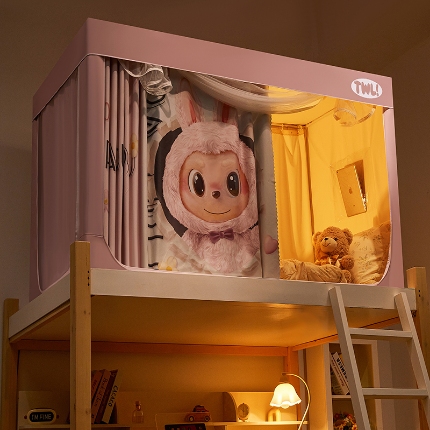 91家纺网 家纺一手货源 找家纺 （总）学生全遮光印花款宿舍上下铺通用拉链卡通清新防蚊单人床可伸缩遮光