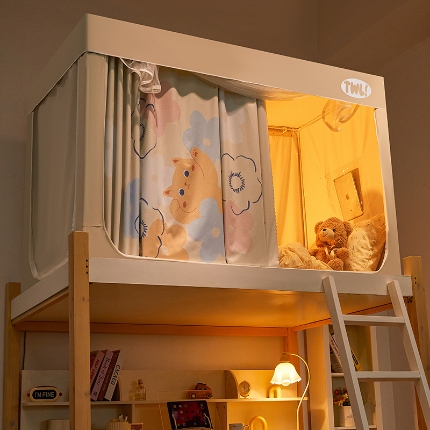 91家纺网 家纺一手货源 找家纺 （总）学生全遮光印花款宿舍上下铺通用拉链卡通清新防蚊单人床可伸缩遮光