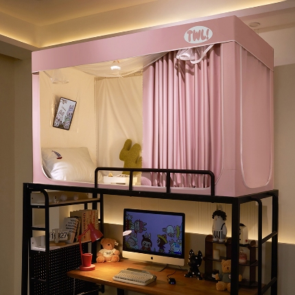 91家纺网 家纺一手货源 找家纺 （总）学生全遮光印花款宿舍上下铺通用拉链卡通清新防蚊单人床可伸缩遮光