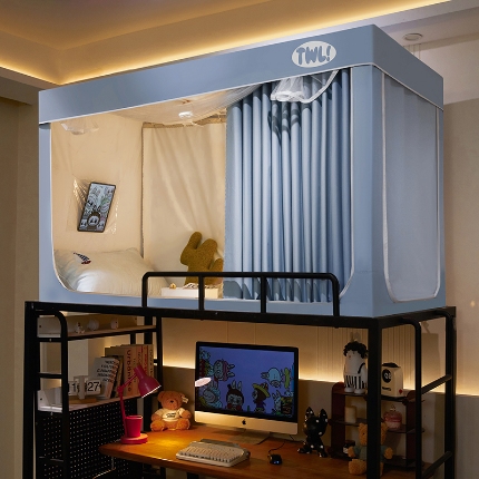 91家纺网 家纺一手货源 找家纺 （总）学生全遮光印花款宿舍上下铺通用拉链卡通清新防蚊单人床可伸缩遮光