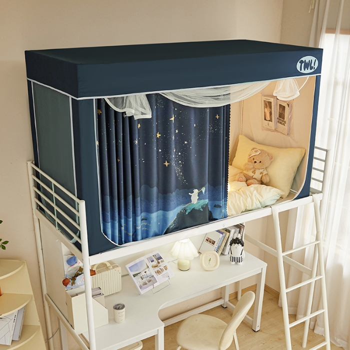 91家纺网 家纺一手货源 找家纺 （总）学生全遮光印花款宿舍上下铺通用拉链卡通清新防蚊单人床可伸缩遮光