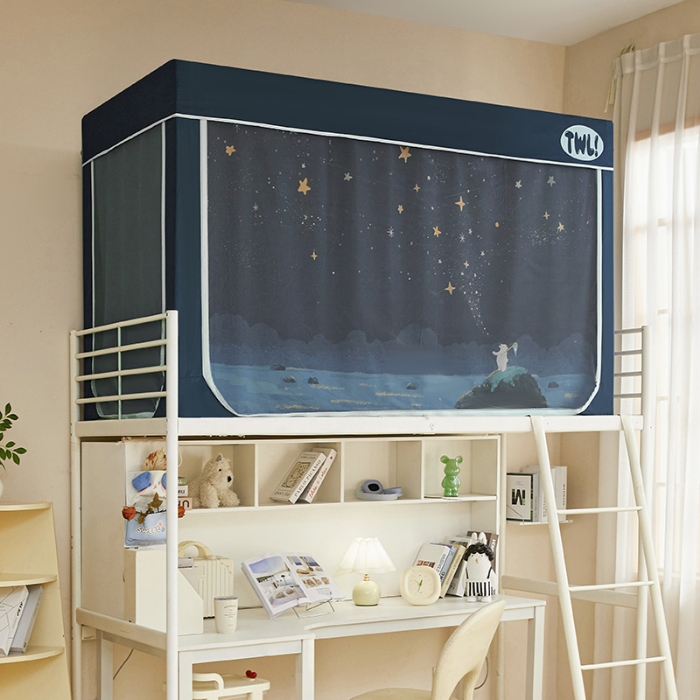 91家纺网 家纺一手货源 找家纺 （总）学生全遮光印花款宿舍上下铺通用拉链卡通清新防蚊单人床可伸缩遮光