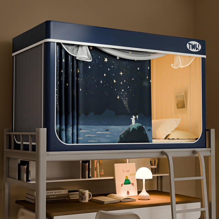 91家纺网 家纺一手货源 找家纺 （总）学生全遮光印花款宿舍上下铺通用拉链卡通清新防蚊单人床可伸缩遮光