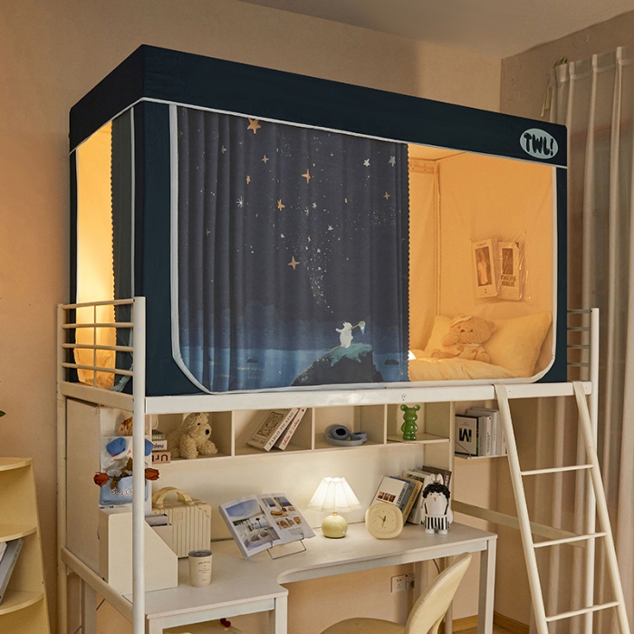 91家纺网 家纺一手货源 找家纺 （总）学生全遮光印花款宿舍上下铺通用拉链卡通清新防蚊单人床可伸缩遮光