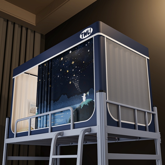 91家纺网 家纺一手货源 找家纺 （总）学生全遮光印花款宿舍上下铺通用拉链卡通清新防蚊单人床可伸缩遮光