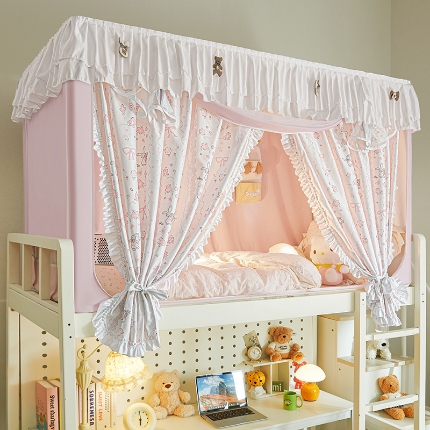 91家纺网 家纺一手货源 找家纺 （总）学生花边款宿舍上下铺通用拉链碎花清新防蚊单人床可伸缩遮光