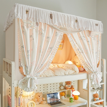 91家纺网 家纺一手货源 找家纺 （总）学生花边款宿舍上下铺通用拉链碎花清新防蚊单人床可伸缩遮光