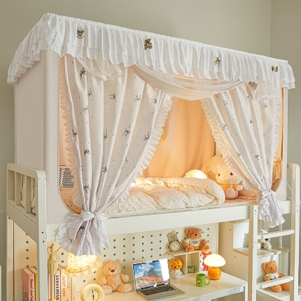 91家纺网 家纺一手货源 找家纺 （总）学生花边款宿舍上下铺通用拉链碎花清新防蚊单人床可伸缩遮光