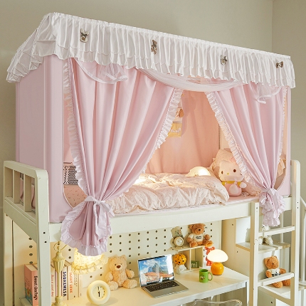 91家纺网 家纺一手货源 找家纺 （总）学生花边款宿舍上下铺通用拉链碎花清新防蚊单人床可伸缩遮光