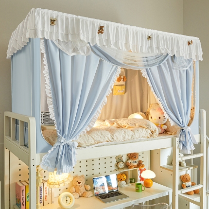 91家纺网 家纺一手货源 找家纺 （总）学生花边款宿舍上下铺通用拉链碎花清新防蚊单人床可伸缩遮光