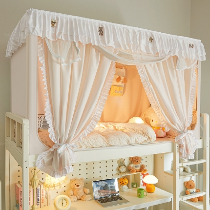 91家纺网 家纺一手货源 找家纺 （总）学生花边款宿舍上下铺通用拉链碎花清新防蚊单人床可伸缩遮光