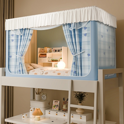 91家纺网 家纺一手货源 找家纺 （总）学生花边款宿舍上下铺通用拉链碎花清新防蚊单人床可伸缩遮光