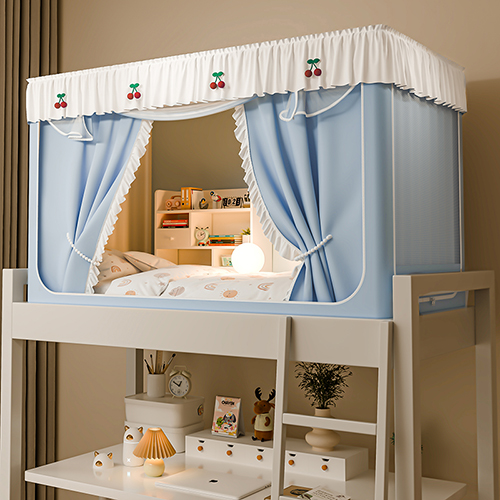 91家纺网 家纺一手货源 找家纺 （总）学生花边款宿舍上下铺通用拉链碎花清新防蚊单人床可伸缩遮光