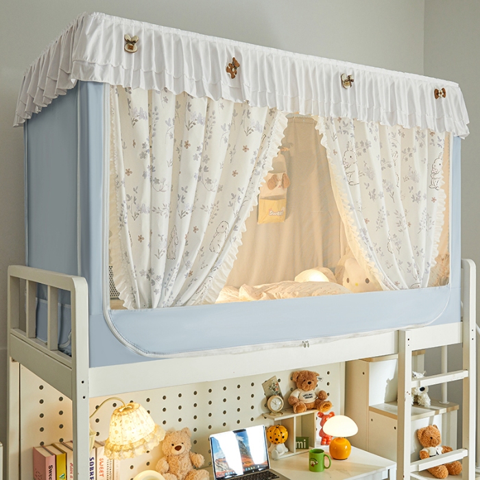 91家纺网 家纺一手货源 找家纺 （总）学生花边款宿舍上下铺通用拉链碎花清新防蚊单人床可伸缩遮光