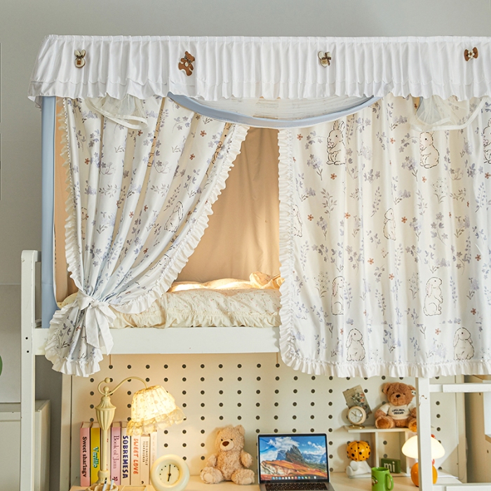 91家纺网 家纺一手货源 找家纺 （总）学生花边款宿舍上下铺通用拉链碎花清新防蚊单人床可伸缩遮光