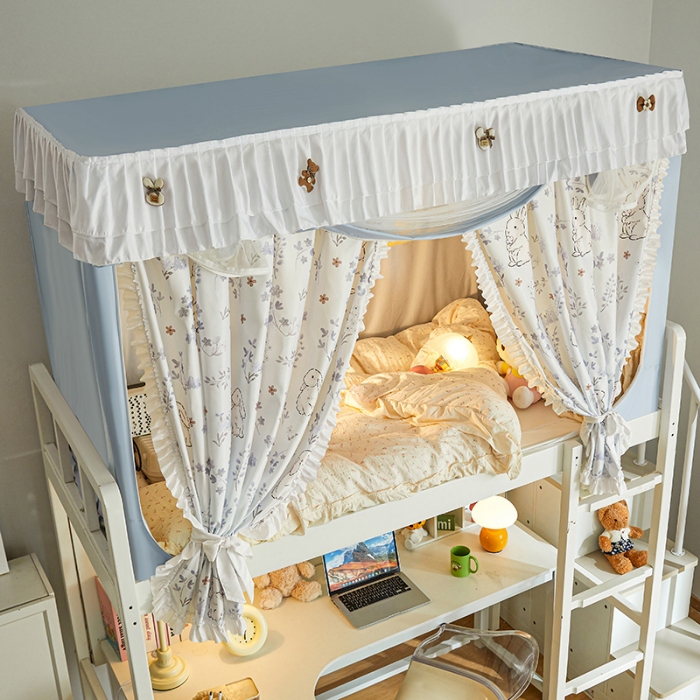 91家纺网 家纺一手货源 找家纺 （总）学生花边款宿舍上下铺通用拉链碎花清新防蚊单人床可伸缩遮光