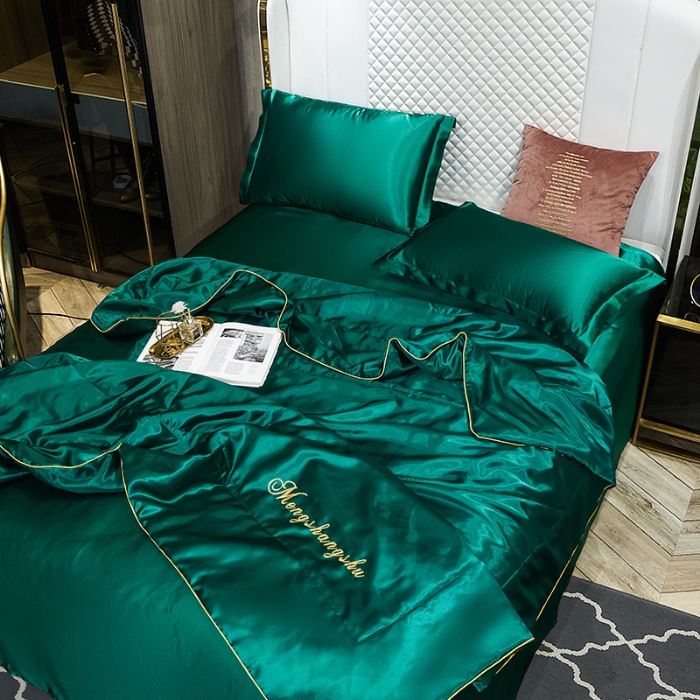 91家纺网 家纺一手货源 找家纺 总-梦尚舒2026新款水洗真丝冰丝天丝夏被四件套床单款床笠款