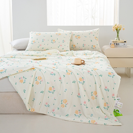 2026新款3D数码印花有氨凉感丝夏被冰丝夏凉被空调被填充大豆纤维夏被 楚楚花颜