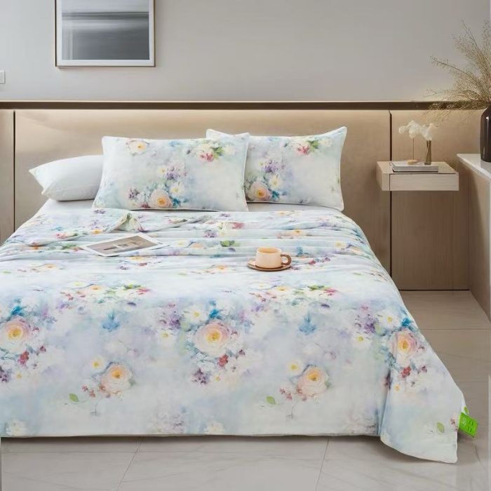 91家纺网 家纺一手货源 找家纺 2026新款3D数码印花有氨凉感丝夏被冰丝夏凉被空调被填充大豆纤维夏被 花城秘境