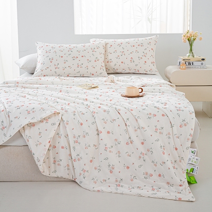 2026新款3D数码印花有氨凉感丝夏被冰丝夏凉被空调被填充大豆纤维夏被 花香漫语