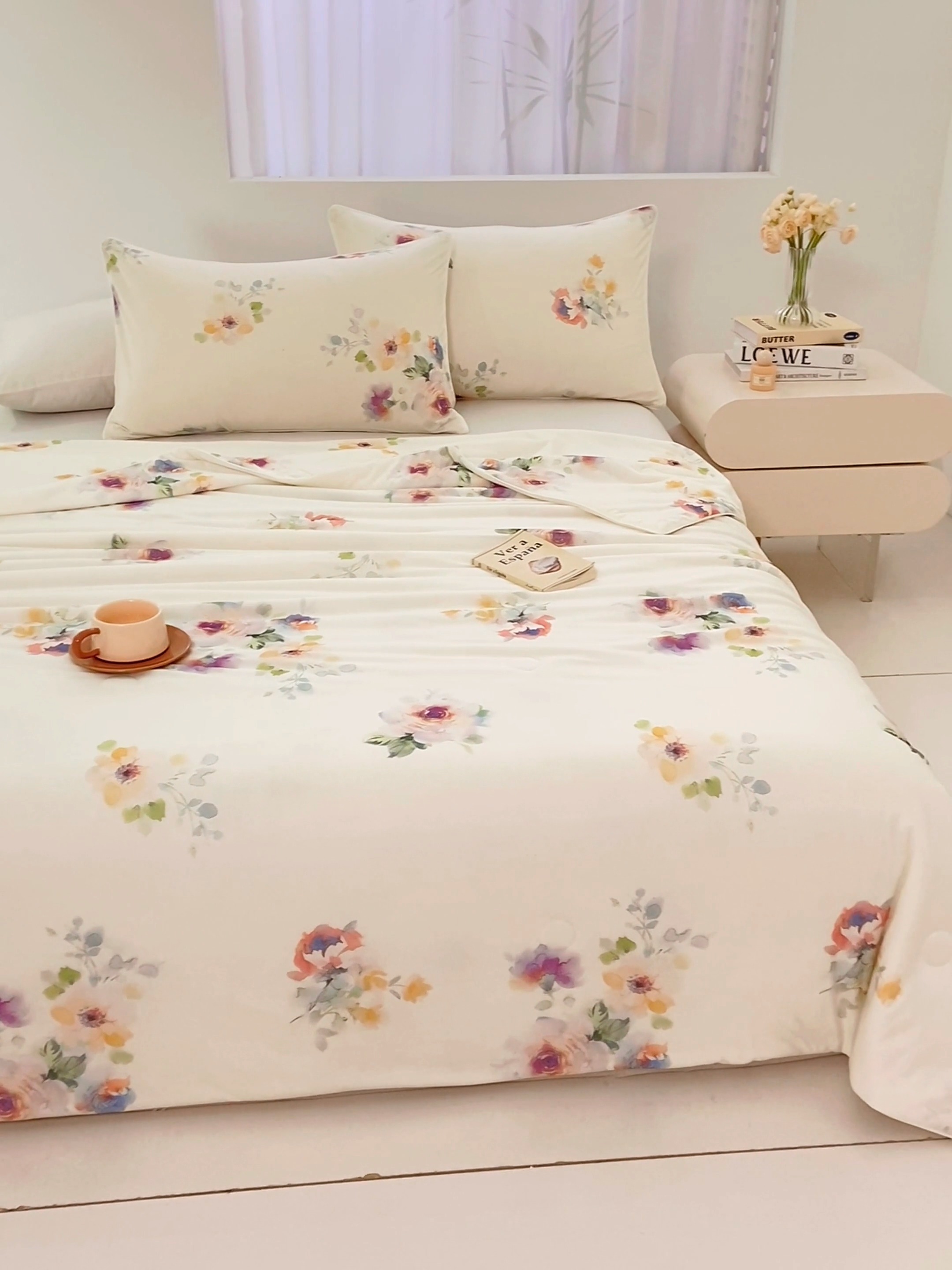 91家纺网 家纺一手货源 找家纺 2026新款3D数码印花有氨凉感丝夏被冰丝夏凉被空调被填充大豆纤维夏被 花样晨熙