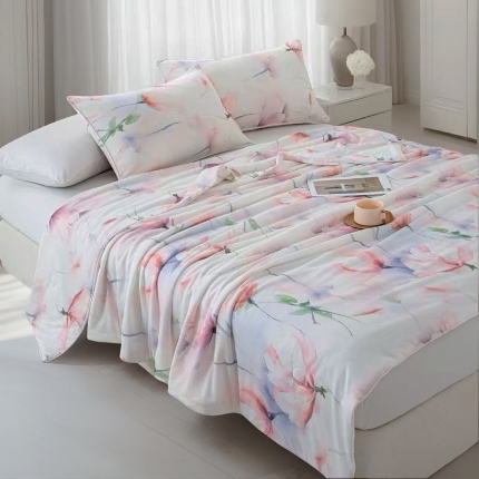 2026新款3D数码印花有氨凉感丝夏被冰丝夏凉被空调被填充大豆纤维夏被 叶柔苏夏